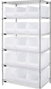 24"W x 48"L x 74"H 5 SHELF UNIT WR6-957CL CLEAR-VIEW CHROME WIRE UNITS WITH HULK 24" CONTAINERS