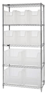 18"W x 36"L x 74"H 5 SHELF UNIT Clear-view Giant Stack Hopper Bin Wire Chrome Shelving WR5-600800CL