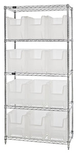 18"W x 36"L x 74"H 5 SHELF UNIT Clear-view Giant Stack Hopper Bin Wire Chrome Shelving WR5-600CL