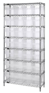 WIRE SHELVING UNITS WITH CLEAR-VIEW STORE-MAX 8" SHELF BINS WR8-808CL