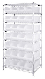 24"W x 36"L x 74"H 8 SHELF UNIT WR8-950CL  CLEAR-VIEW CHROME WIRE UNITS WITH HULK 24" CONTAINERS